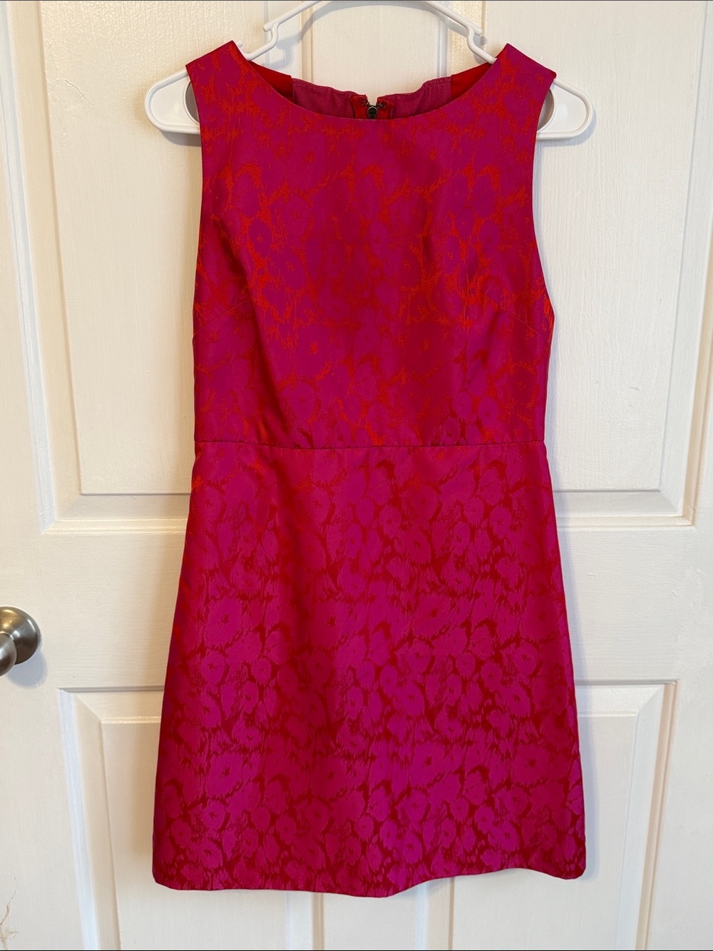 Alice + Olivia Red and Pink Floral Jacquard Sleeveless Dress